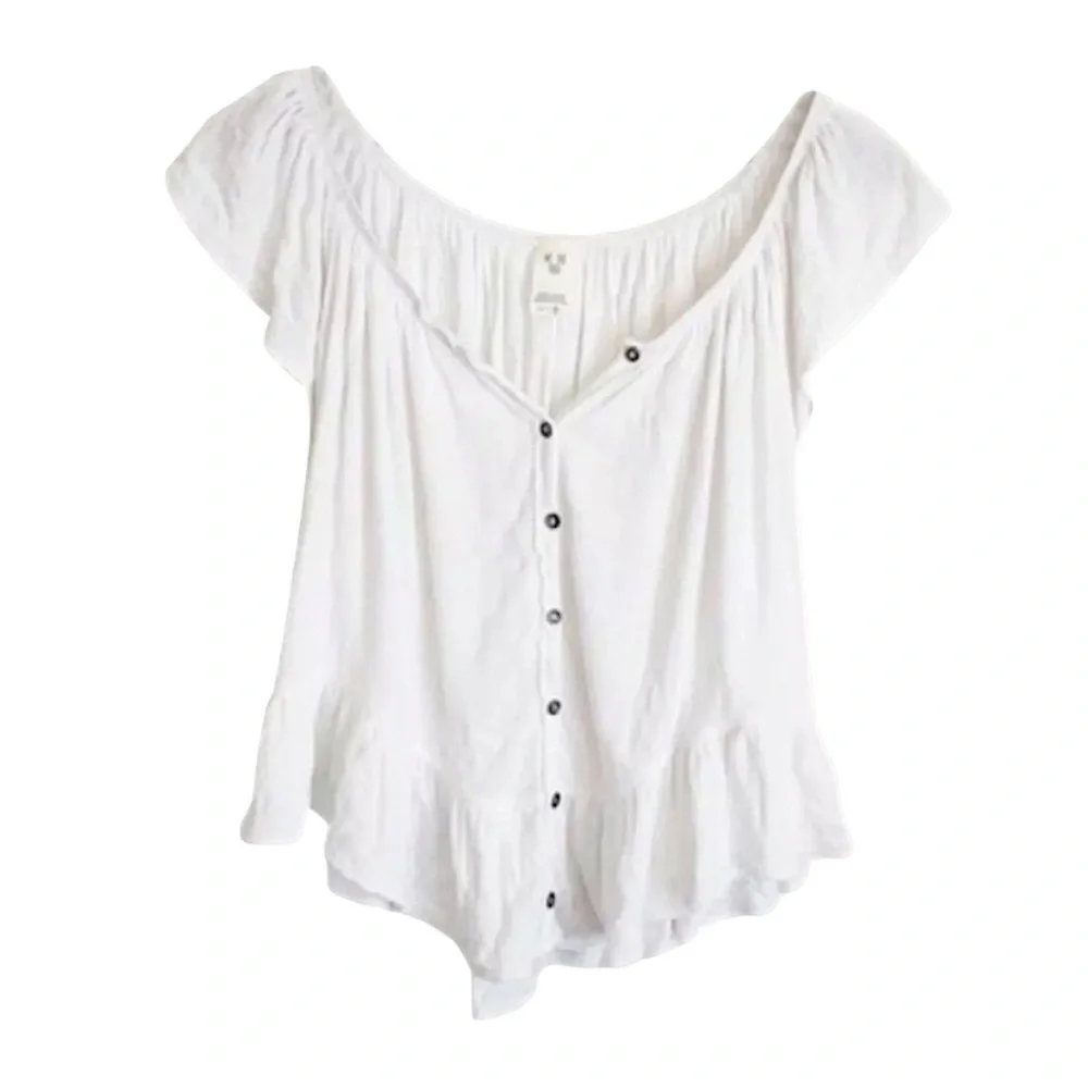 Free People Top Medium 8 10 White Wear 2 Ways Scoop or Cold Shoulder SOFT NWT